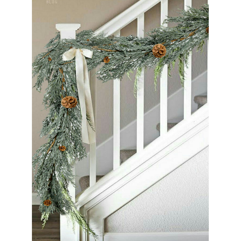 The Holiday Aisle® Artificial Blue Cypress Garland With Pine Cones